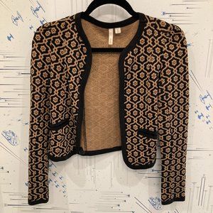 Frenchi Black and Gold Geometric Cropped Cardigan (XS)